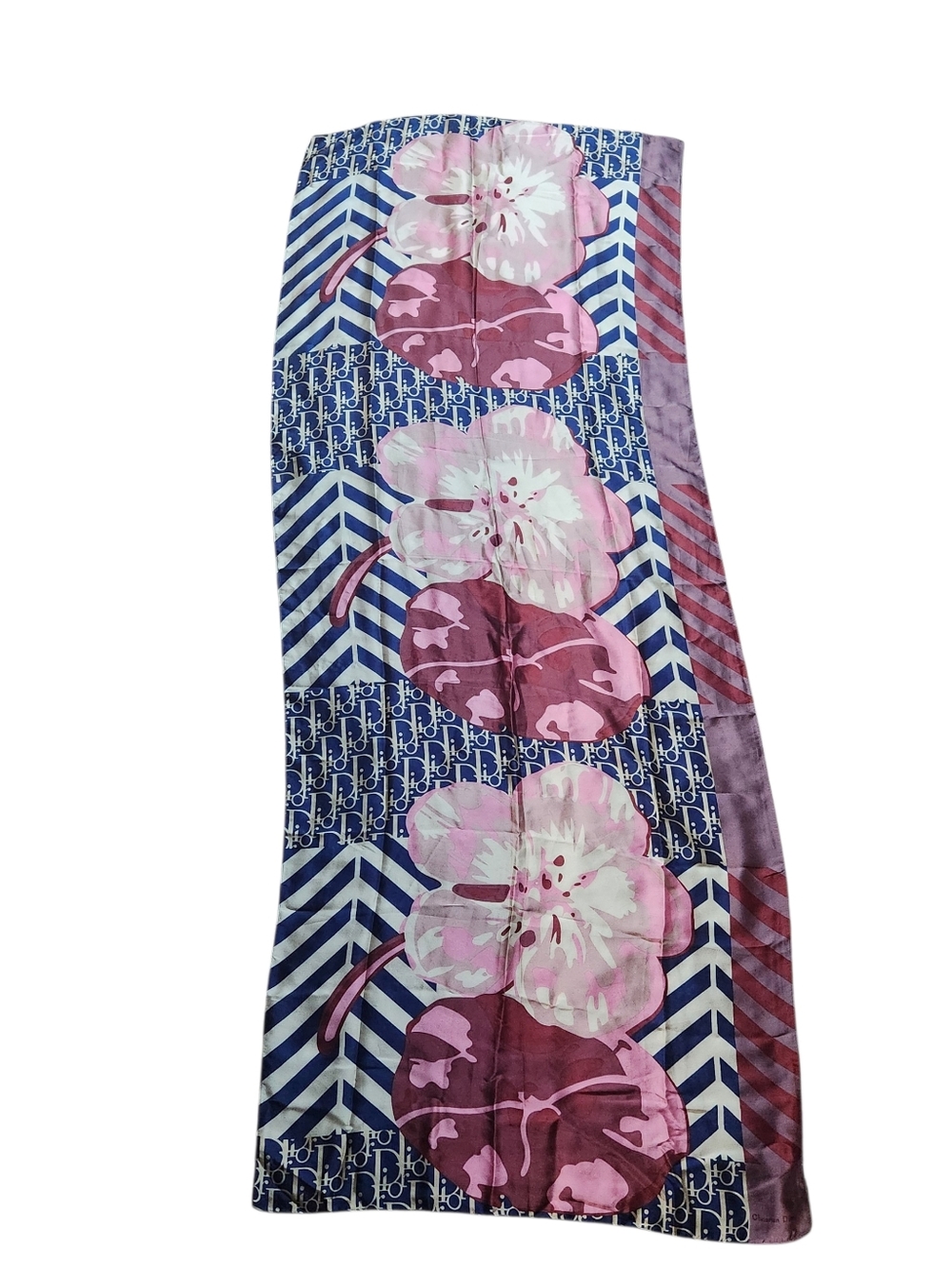 Christian Dior Silk Scarf Head Wrap Belt Floral Geometric Pattern Long Monogram - Picture 2 of 15